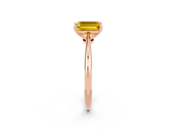 Rose gold Emerald Cut Yellow Sapphire Solitaire Engagement Ring with Classic Band and Four-Prong Setting