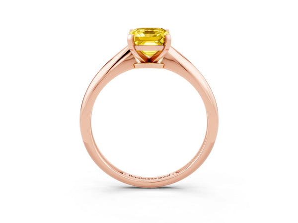 Rose gold Emerald Cut Yellow Sapphire Solitaire Engagement Ring with Classic Band and Four-Prong Setting