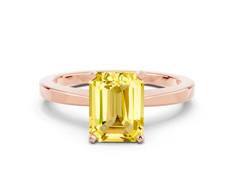 Rose gold Emerald Cut Yellow Sapphire Solitaire Engagement Ring with Classic Band and Four-Prong Setting_60