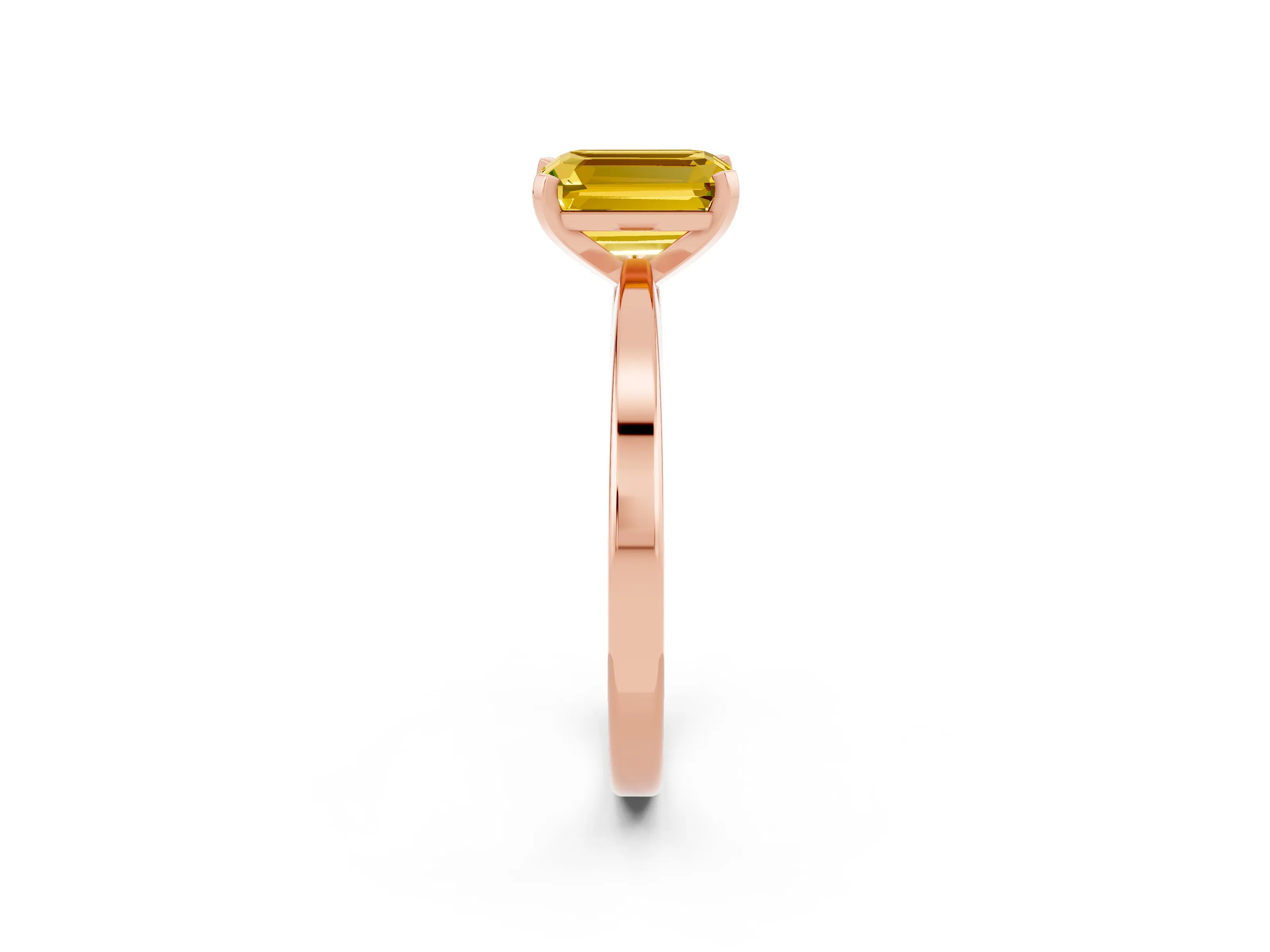 Rose gold Emerald Cut Yellow Sapphire Solitaire Engagement Ring with Classic Band and Four-Prong Setting_62