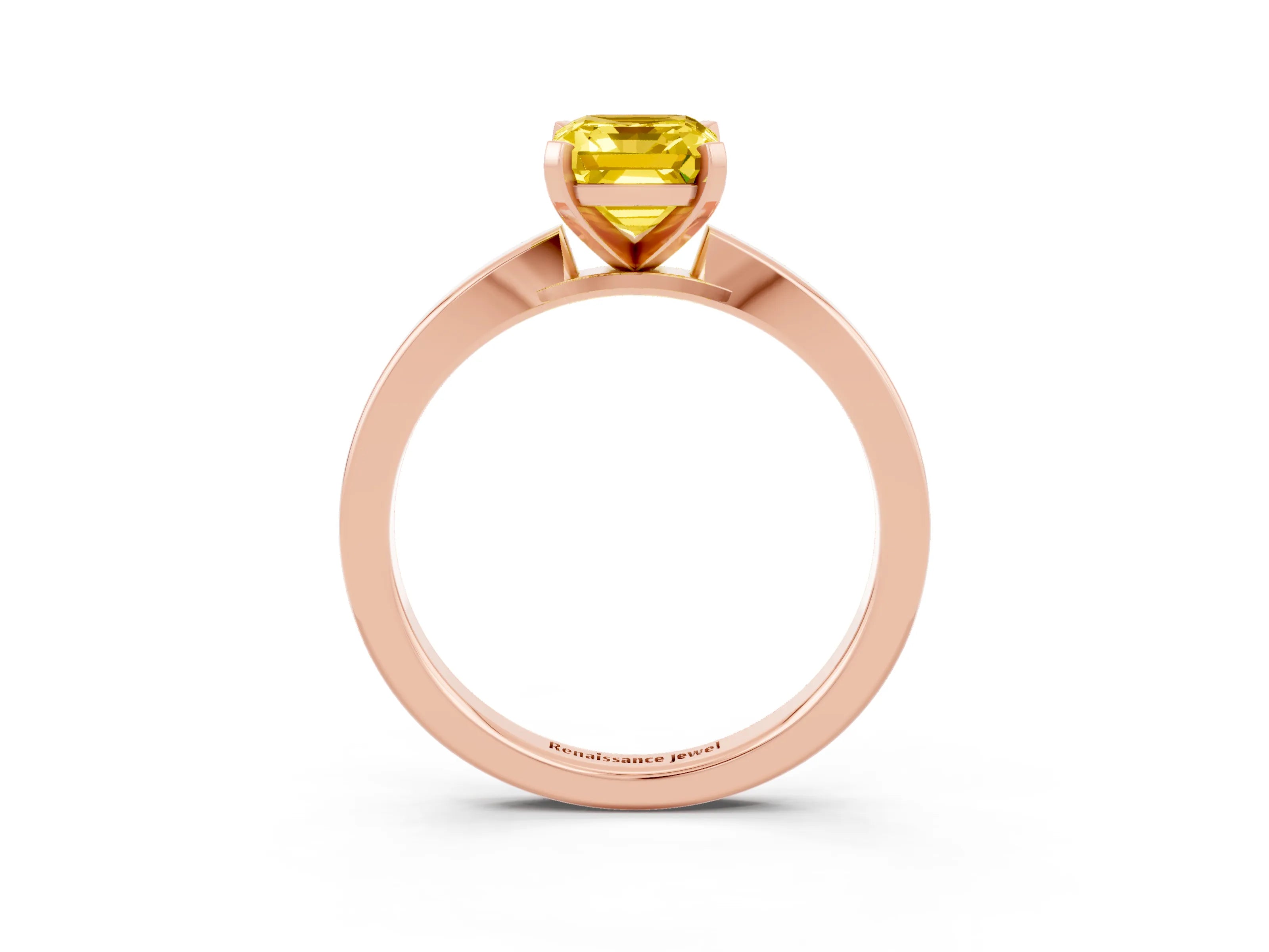 Rose gold Emerald Cut Yellow Sapphire Solitaire Engagement Ring with Classic Band and Four-Prong Setting_63