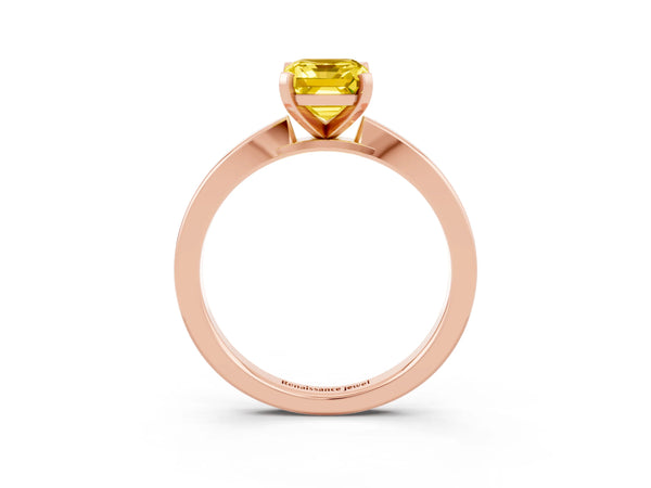 Rose gold Emerald Cut Yellow Sapphire Solitaire Engagement Ring with Classic Band and Four-Prong Setting