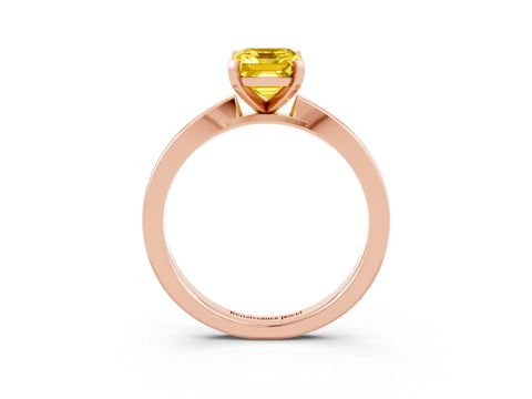 Rose gold Emerald Cut Yellow Sapphire Solitaire Engagement Ring with Classic Band and Four-Prong Setting_63