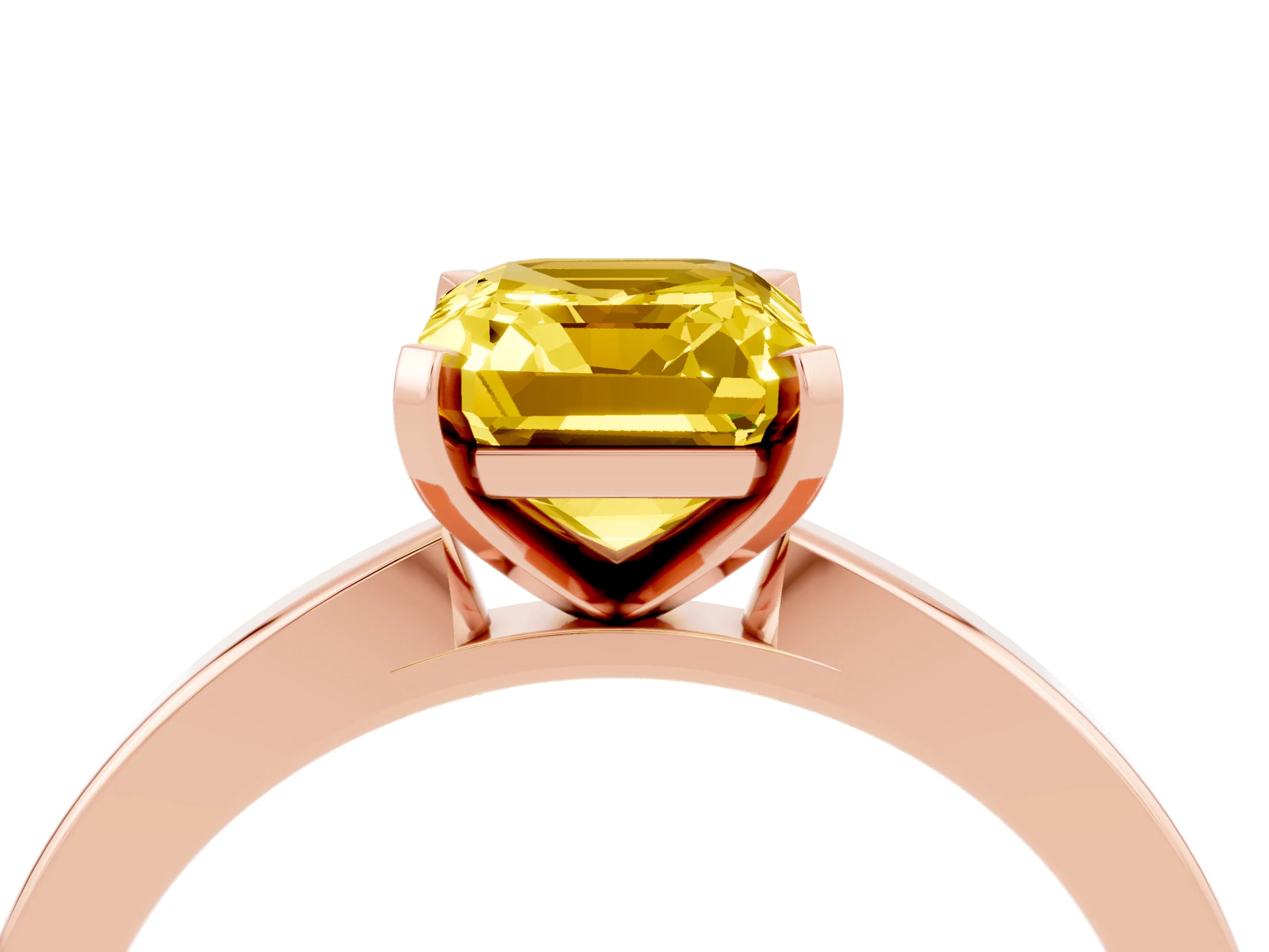 Rose gold Emerald Cut Yellow Sapphire Solitaire Engagement Ring with Classic Band and Four-Prong Setting_64