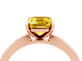 Rose gold Emerald Cut Yellow Sapphire Solitaire Engagement Ring with Classic Band and Four-Prong Setting_64