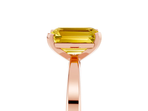 Rose gold Emerald Cut Yellow Sapphire Solitaire Engagement Ring with Classic Band and Four-Prong Setting_65
