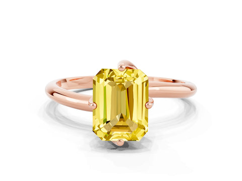 Rose gold Emerald Cut Yellow Sapphire Solitaire Engagement Ring with Four-Prong Setting and Classic Band_12