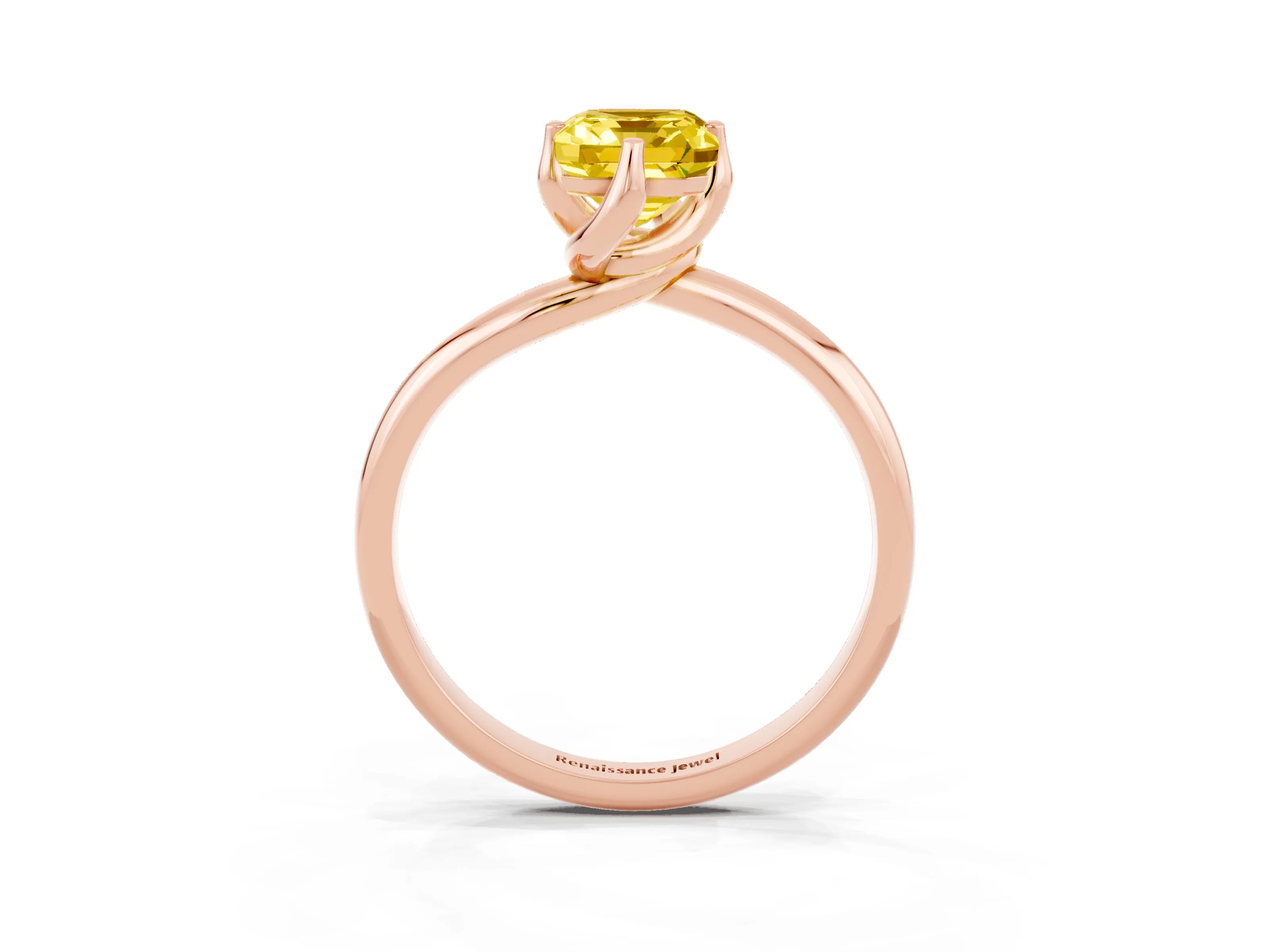 Rose gold Emerald Cut Yellow Sapphire Solitaire Engagement Ring with Four-Prong Setting and Classic Band_15