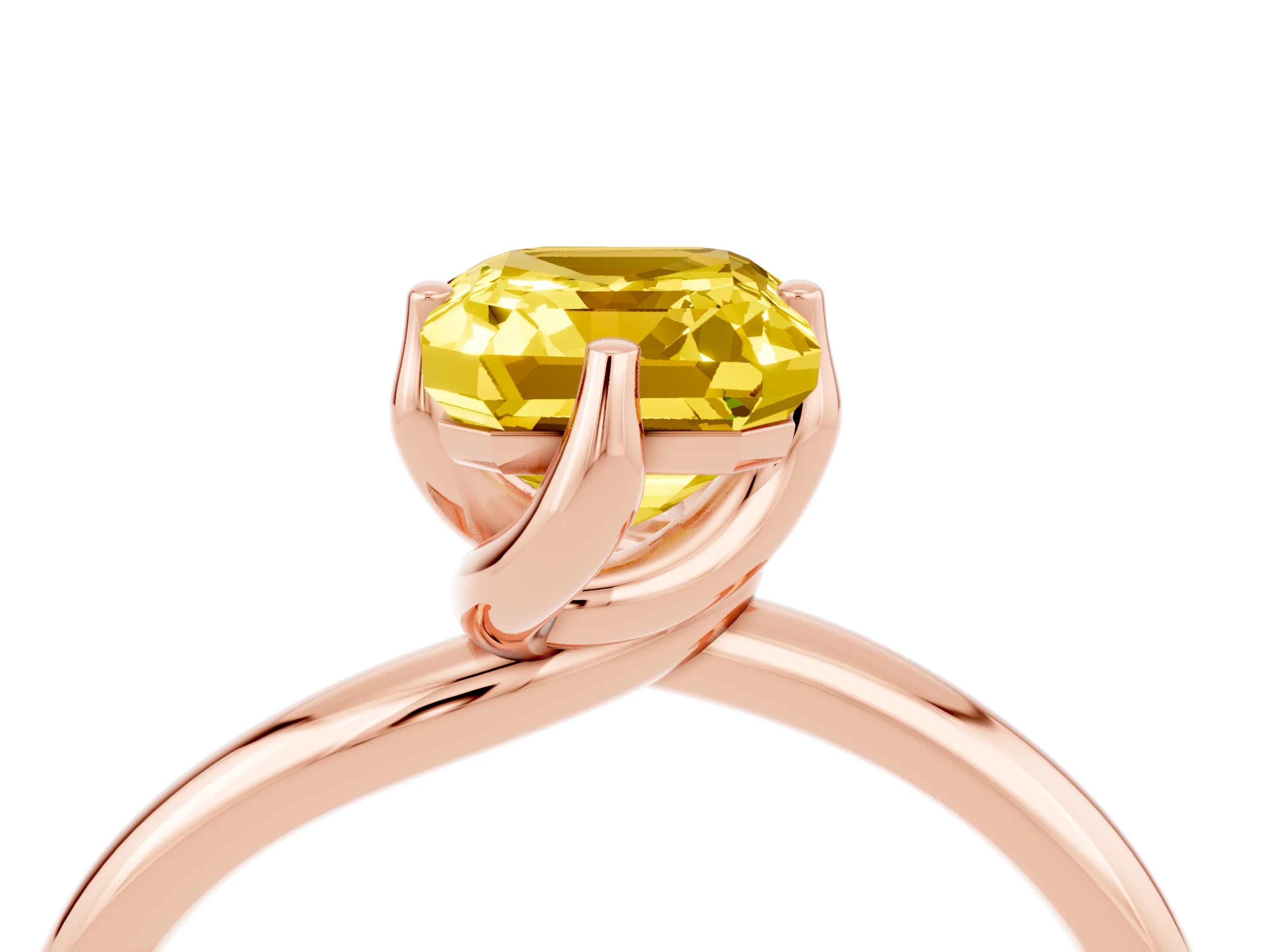 Rose gold Emerald Cut Yellow Sapphire Solitaire Engagement Ring with Four-Prong Setting and Classic Band_16