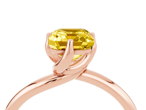 Rose gold Emerald Cut Yellow Sapphire Solitaire Engagement Ring with Four-Prong Setting and Classic Band_16