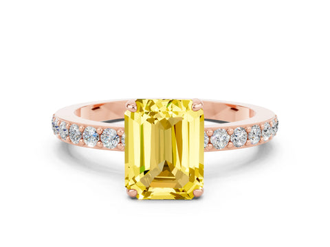 Rose gold Emerald Cut Yellow Sapphire Solitaire Engagement Ring with Pavé Band and Four-Prong Setting_24