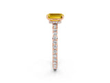 Rose gold Emerald Cut Yellow Sapphire Solitaire Engagement Ring with Pavé Band and Four-Prong Setting_26