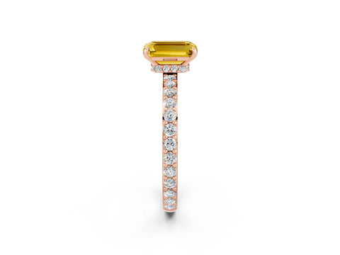 Rose gold Emerald Cut Yellow Sapphire Solitaire Engagement Ring with Pavé Band and Four-Prong Setting_26