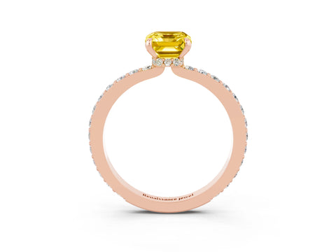 Rose gold Emerald Cut Yellow Sapphire Solitaire Engagement Ring with Pavé Band and Four-Prong Setting_27