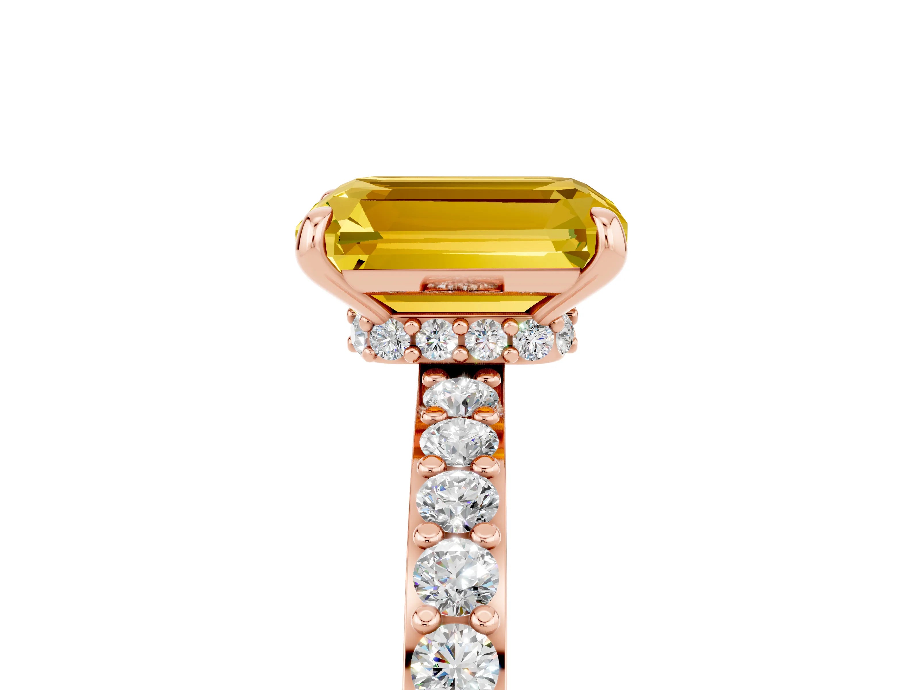 Rose gold Emerald Cut Yellow Sapphire Solitaire Engagement Ring with Pavé Band and Four-Prong Setting_29
