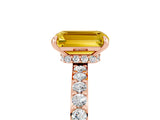 Rose gold Emerald Cut Yellow Sapphire Solitaire Engagement Ring with Pavé Band and Four-Prong Setting_29
