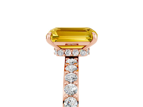 Rose gold Emerald Cut Yellow Sapphire Solitaire Engagement Ring with Pavé Band and Four-Prong Setting_29