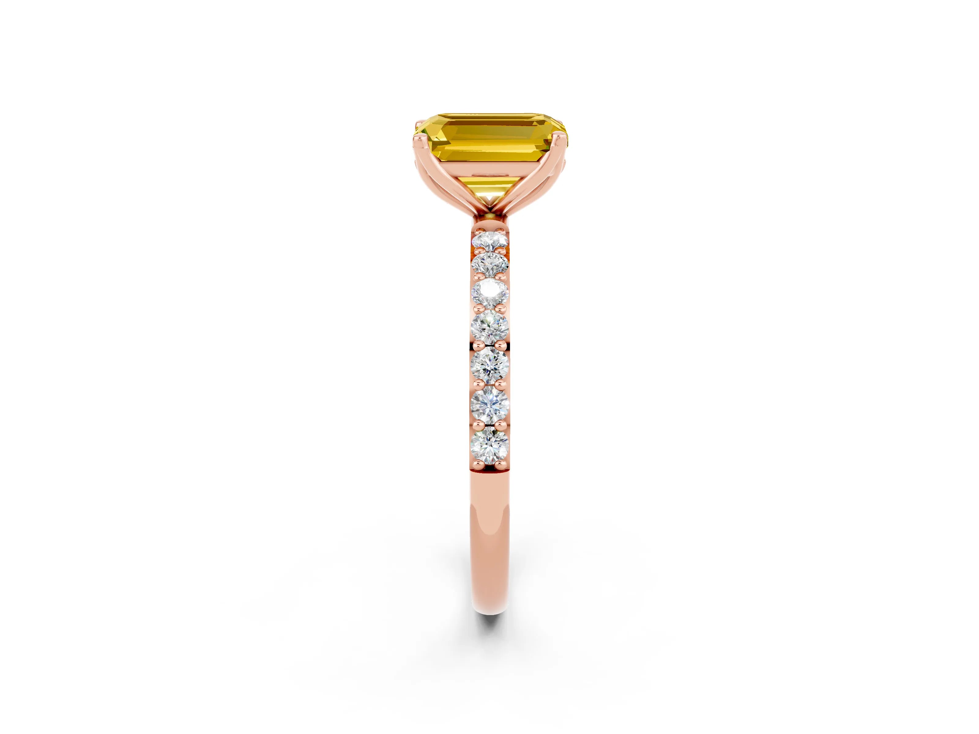 Rose gold Emerald Cut Yellow Sapphire Solitaire Engagement Ring with Pavé Band and Prong Setting_2