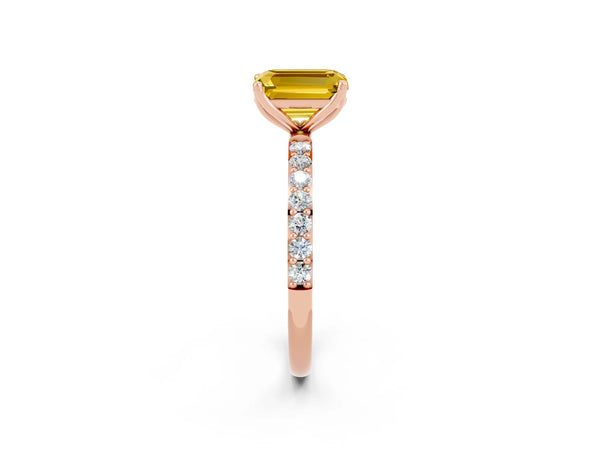 Rose gold Emerald Cut Yellow Sapphire Solitaire Engagement Ring with Round  Pavé Band and Prong Setting