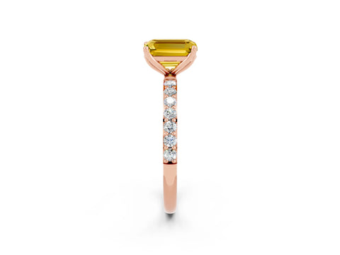 Rose gold Emerald Cut Yellow Sapphire Solitaire Engagement Ring with Pavé Band and Prong Setting_2