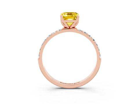 Rose gold Emerald Cut Yellow Sapphire Solitaire Engagement Ring with Pavé Band and Prong Setting_3