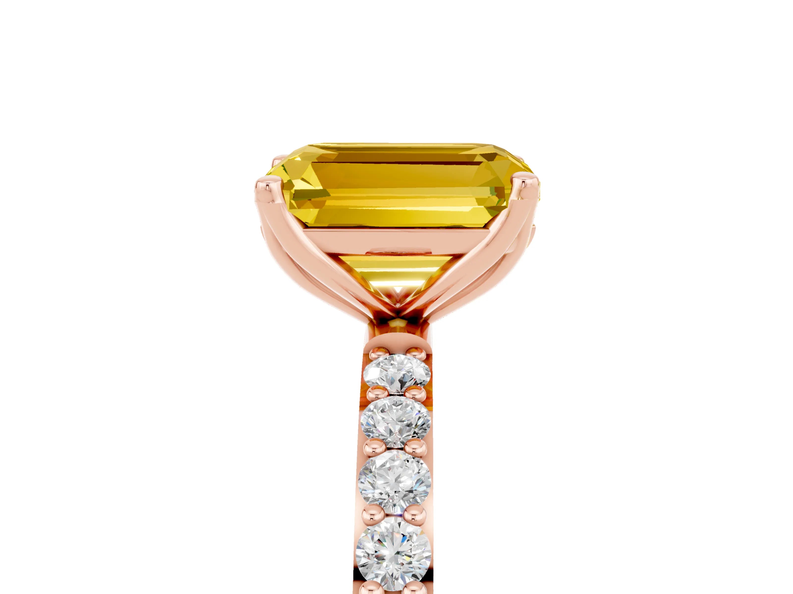 Rose gold Emerald Cut Yellow Sapphire Solitaire Engagement Ring with Pavé Band and Prong Setting_5