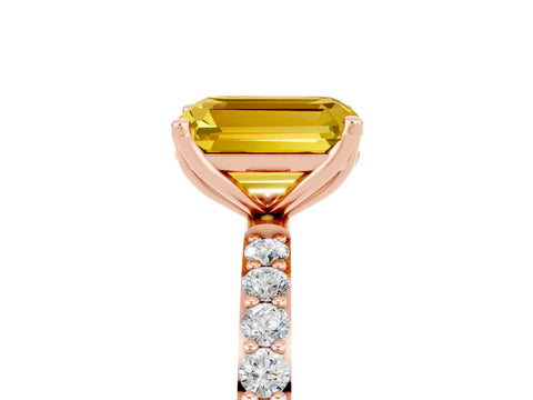 Rose gold Emerald Cut Yellow Sapphire Solitaire Engagement Ring with Pavé Band and Prong Setting_5