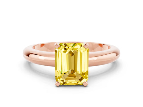 Rose gold Emerald Cut Yellow Sapphire Solitaire Engagement Ring with Round Band and Four-Prong Setting_24