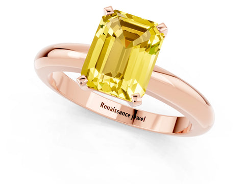 Rose gold Emerald Cut Yellow Sapphire Solitaire Engagement Ring with Round Band and Four-Prong Setting_25