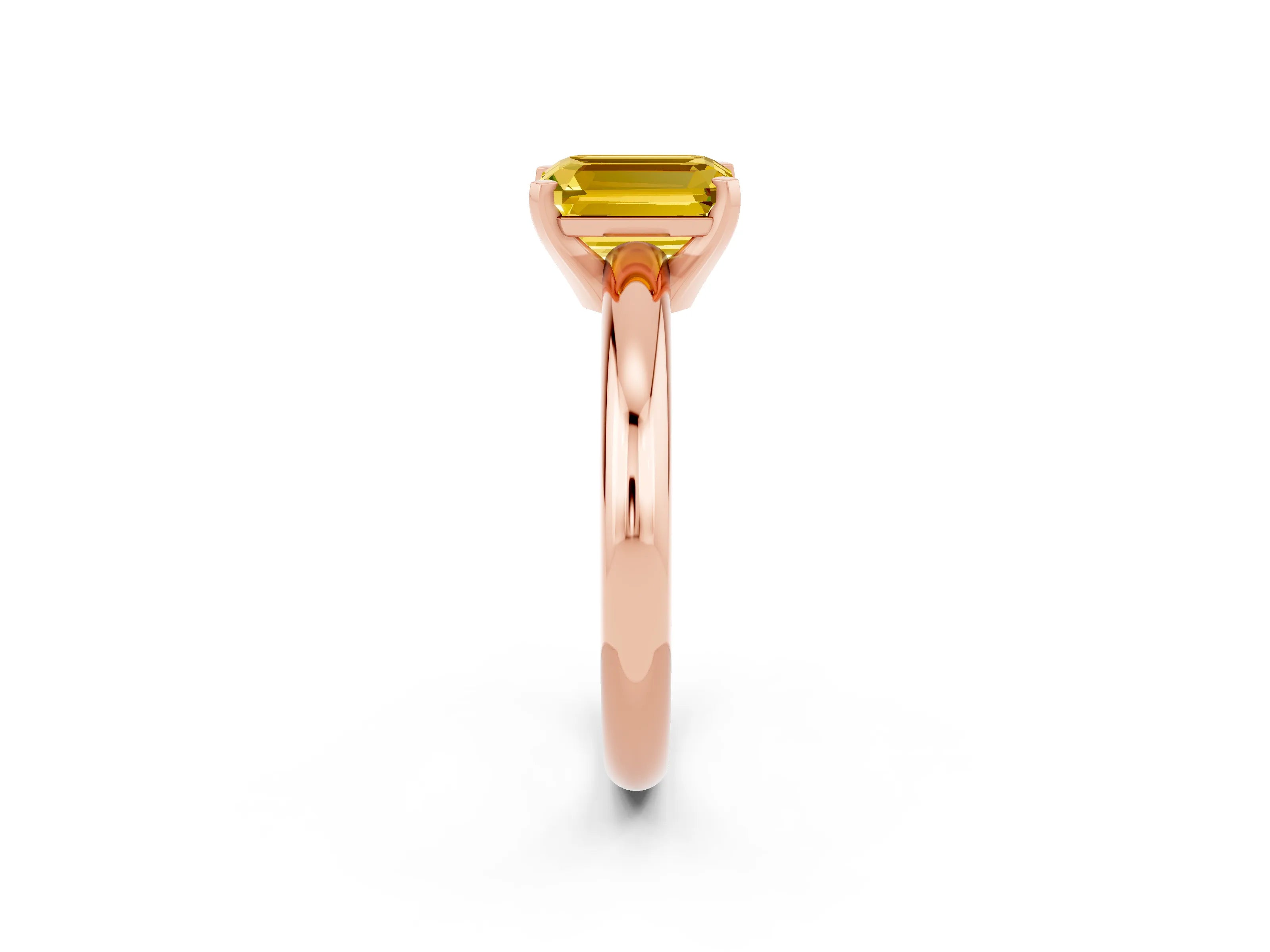 Rose gold Emerald Cut Yellow Sapphire Solitaire Engagement Ring with Round Band and Four-Prong Setting_26