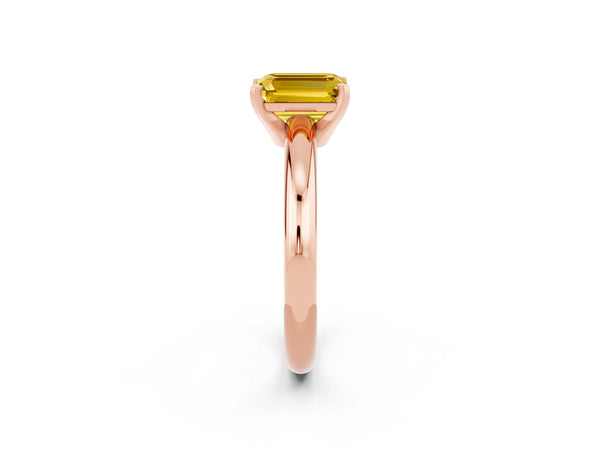 Rose gold Emerald Cut Yellow Sapphire Solitaire Engagement Ring with Round Band and Four-Prong Setting