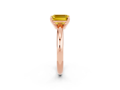 Rose gold Emerald Cut Yellow Sapphire Solitaire Engagement Ring with Round Band and Four-Prong Setting_26