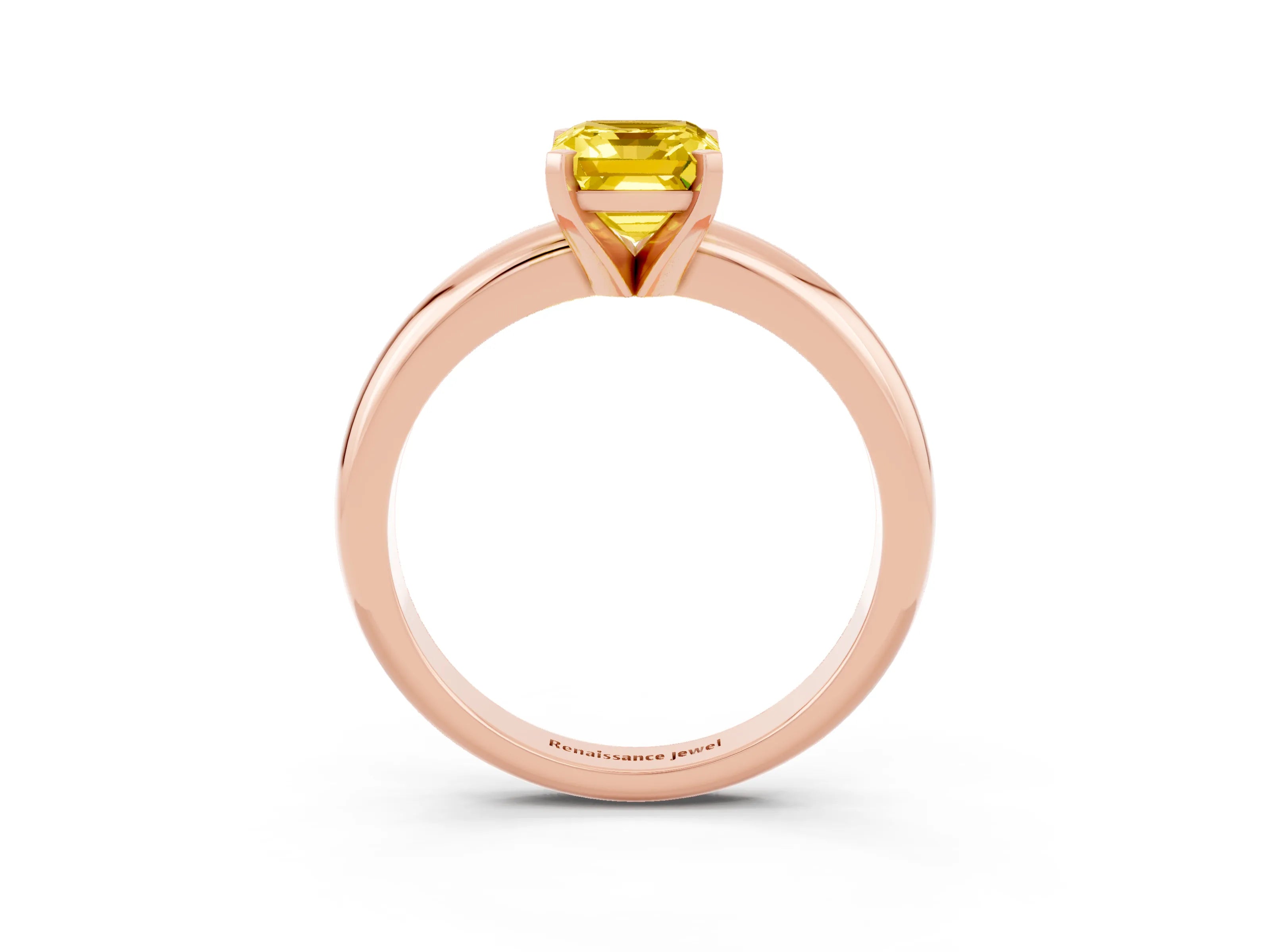 Rose gold Emerald Cut Yellow Sapphire Solitaire Engagement Ring with Round Band and Four-Prong Setting_27