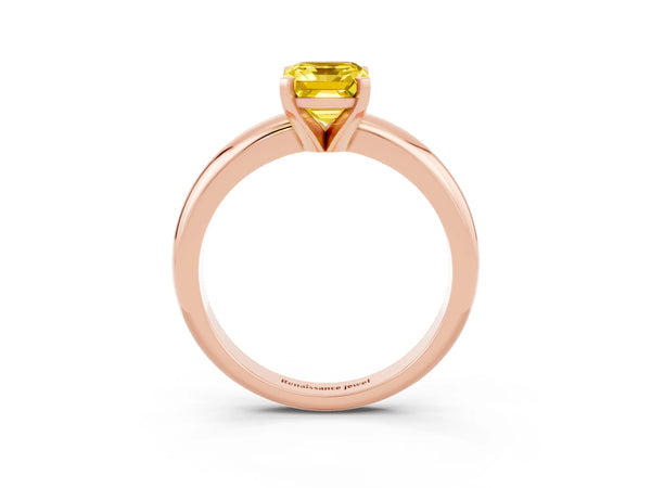 Rose gold Emerald Cut Yellow Sapphire Solitaire Engagement Ring with Round Band and Four-Prong Setting