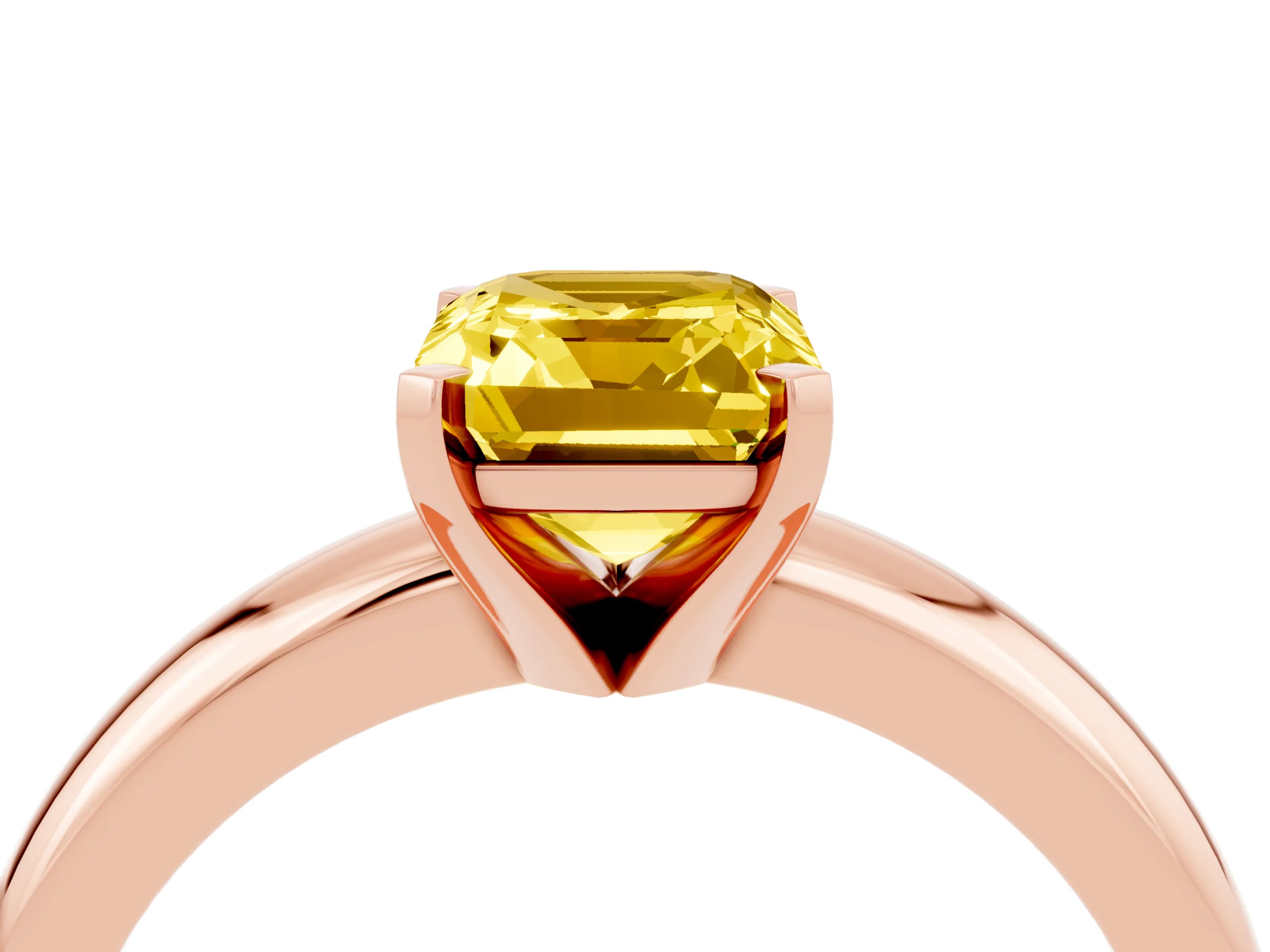 Rose gold Emerald Cut Yellow Sapphire Solitaire Engagement Ring with Round Band and Four-Prong Setting_28