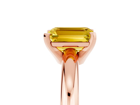 Rose gold Emerald Cut Yellow Sapphire Solitaire Engagement Ring with Round Band and Four-Prong Setting_29