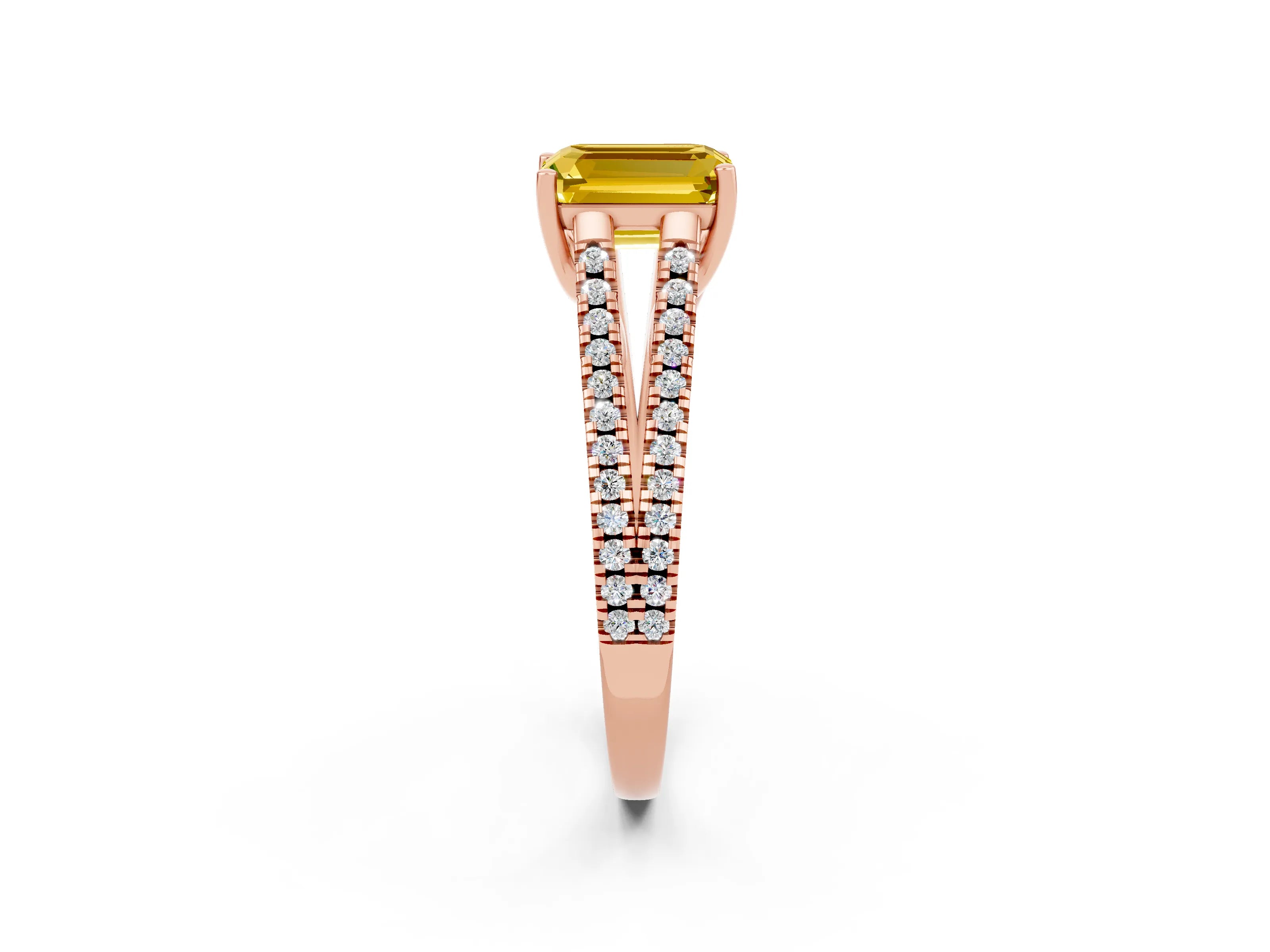 Rose gold Emerald Cut Yellow Sapphire Solitaire Engagement Ring with Split Shank Pavé Band_14