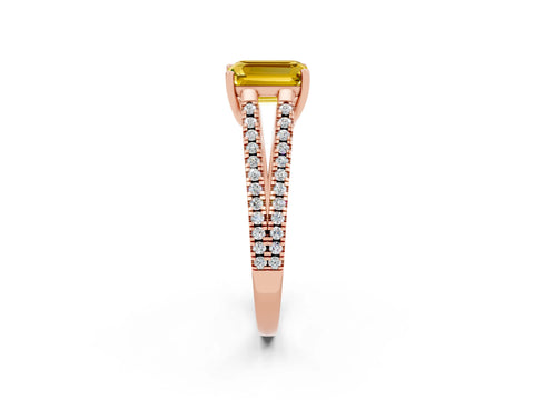 Rose gold Emerald Cut Yellow Sapphire Solitaire Engagement Ring with Split Shank Pavé Band_14