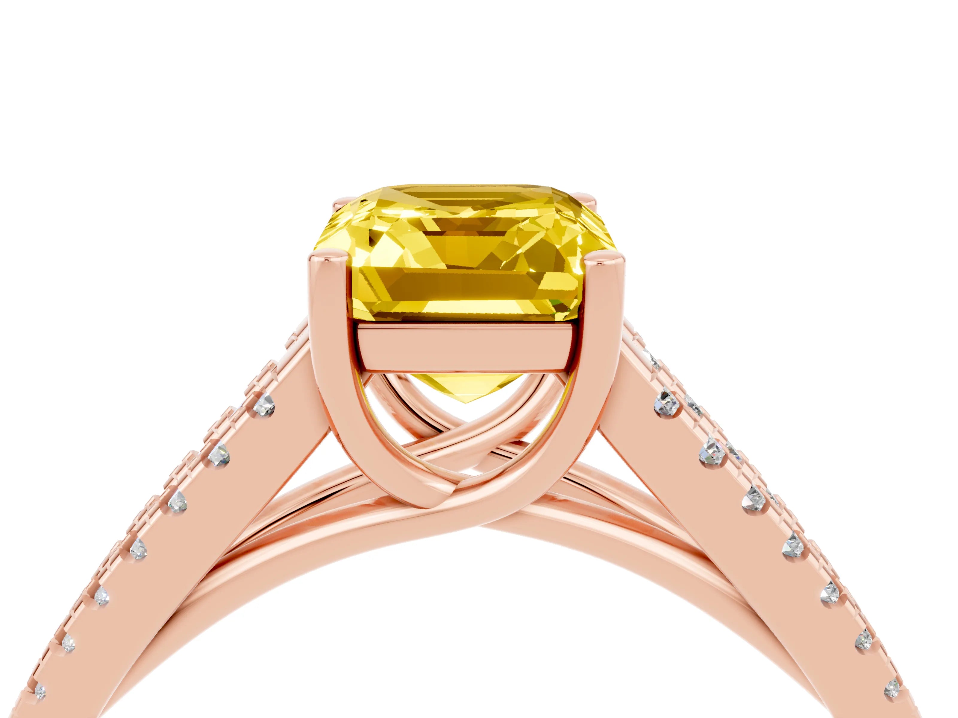 Rose gold Emerald Cut Yellow Sapphire Solitaire Engagement Ring with Split Shank Pavé Band_16