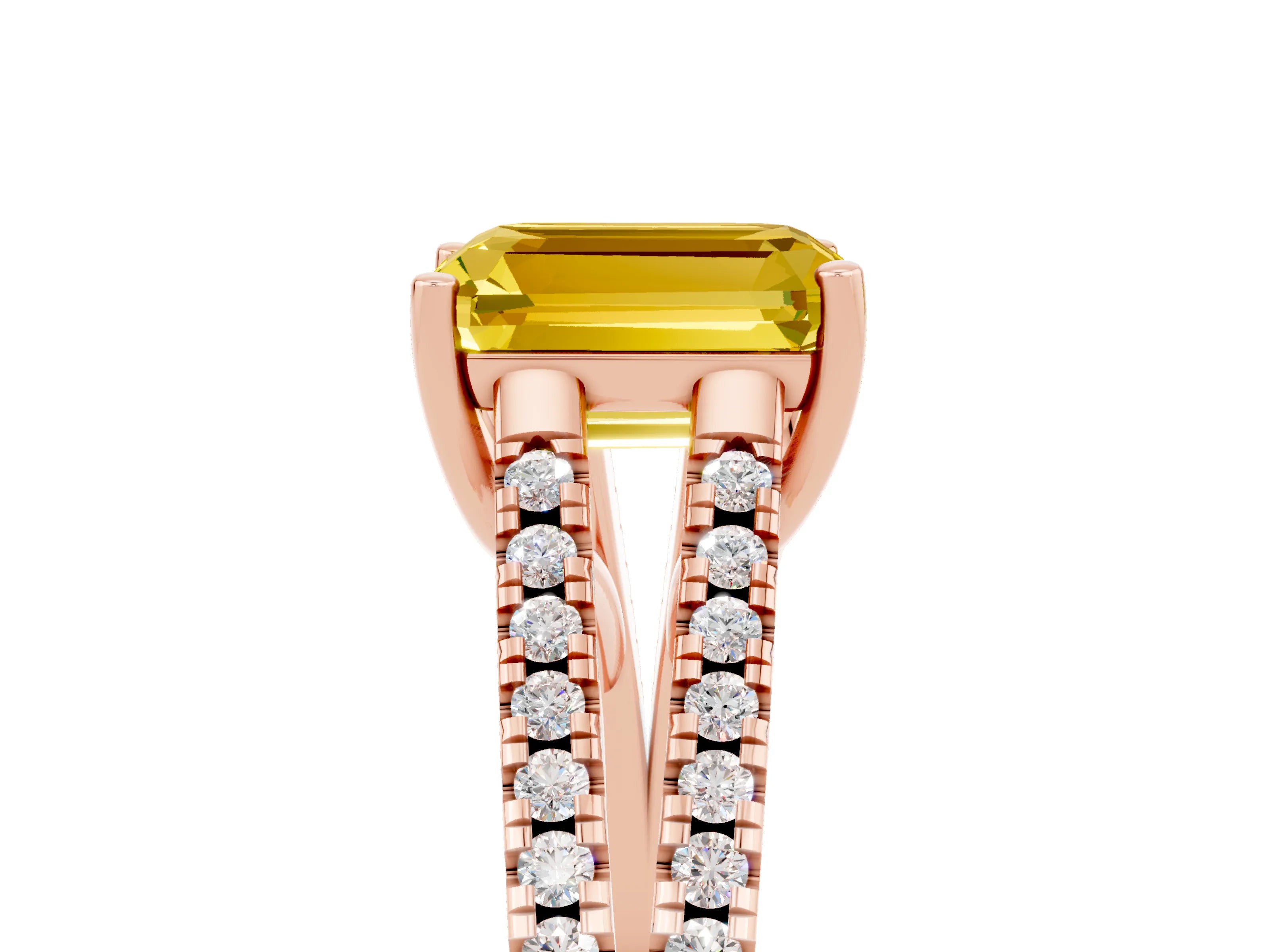 Rose gold Emerald Cut Yellow Sapphire Solitaire Engagement Ring with Split Shank Pavé Band_17