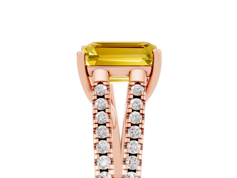 Rose gold Emerald Cut Yellow Sapphire Solitaire Engagement Ring with Split Shank Pavé Band_17