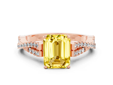 Rose gold Emerald Cut Yellow Sapphire Solitaire Engagement Ring with Twisted Pavé Band and Four-Prong Setting_12