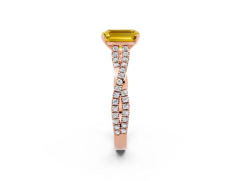 Rose gold Emerald Cut Yellow Sapphire Solitaire Engagement Ring with Twisted Pavé Band and Four-Prong Setting_14