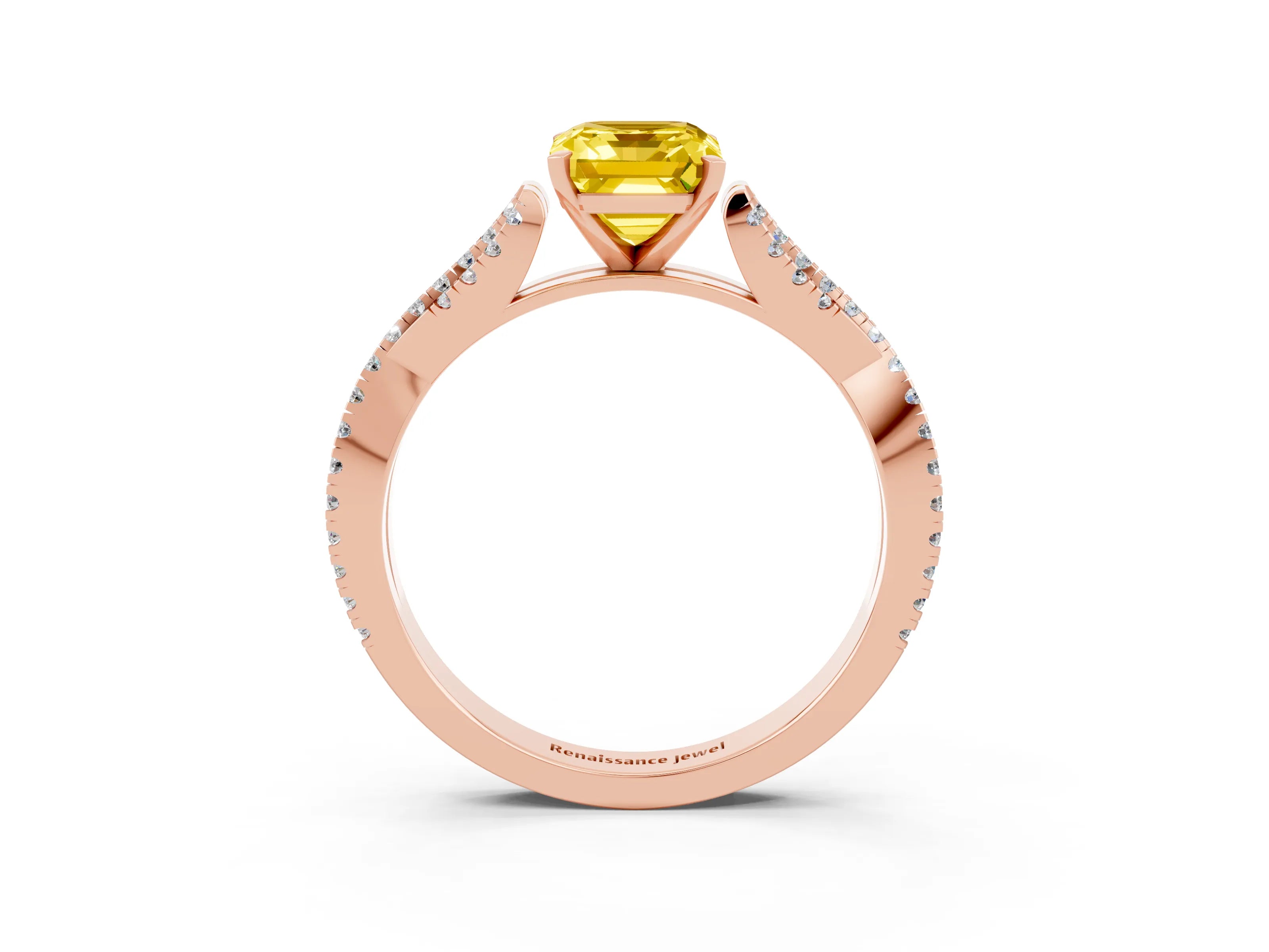 Rose gold Emerald Cut Yellow Sapphire Solitaire Engagement Ring with Twisted Pavé Band and Four-Prong Setting_15
