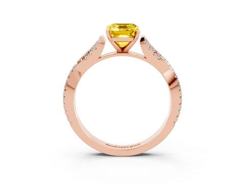 Rose gold Emerald Cut Yellow Sapphire Solitaire Engagement Ring with Twisted Pavé Band and Four-Prong Setting_15