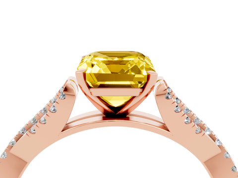 Rose gold Emerald Cut Yellow Sapphire Solitaire Engagement Ring with Twisted Pavé Band and Four-Prong Setting_16