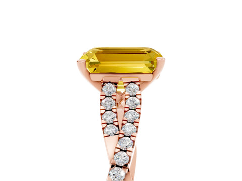 Rose gold Emerald Cut Yellow Sapphire Solitaire Engagement Ring with Twisted Pavé Band and Four-Prong Setting_17