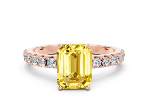 Rose gold Emerald Cut Yellow Sapphire Solitaire Pavé Band with Four-Prong Setting_24