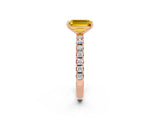 Rose gold Emerald Cut Yellow Sapphire Solitaire Pavé Band with Four-Prong Setting_26