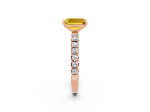 Rose gold Emerald Cut Yellow Sapphire Solitaire Pavé Band with Four-Prong Setting_26